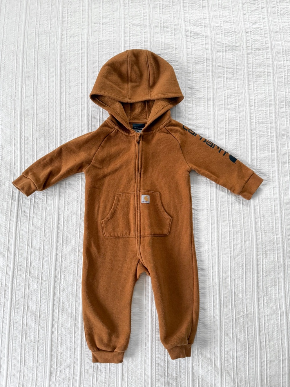 Carhartt Baby Boy Hooded One-Piece Fleece Coverall Brown 9M